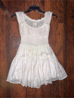 Aeropostale White Ruffled Smocked Waist Sundress